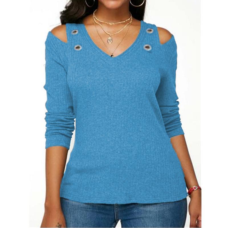 V-Neck Strapless Long-Sleeved Sweater T-Shirt