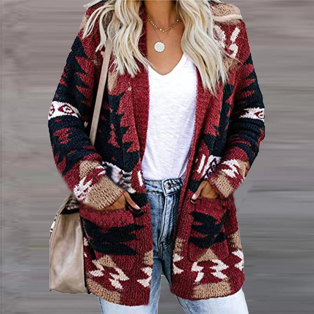Women's Long Sleeve Printed Knit Cardigan