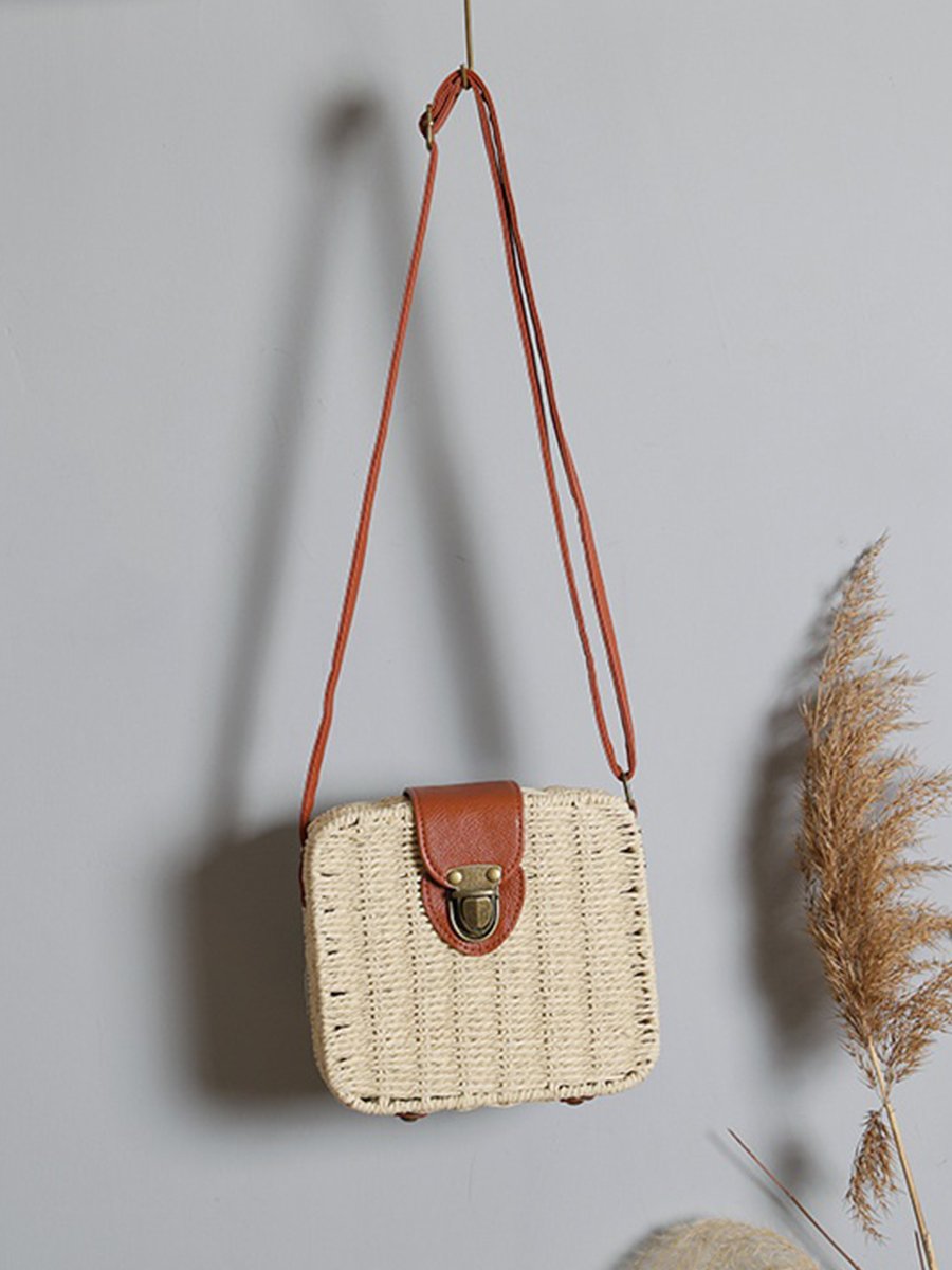 Women's One Shoulder Beach Resort Straw Small Square Bag Candy Bag
