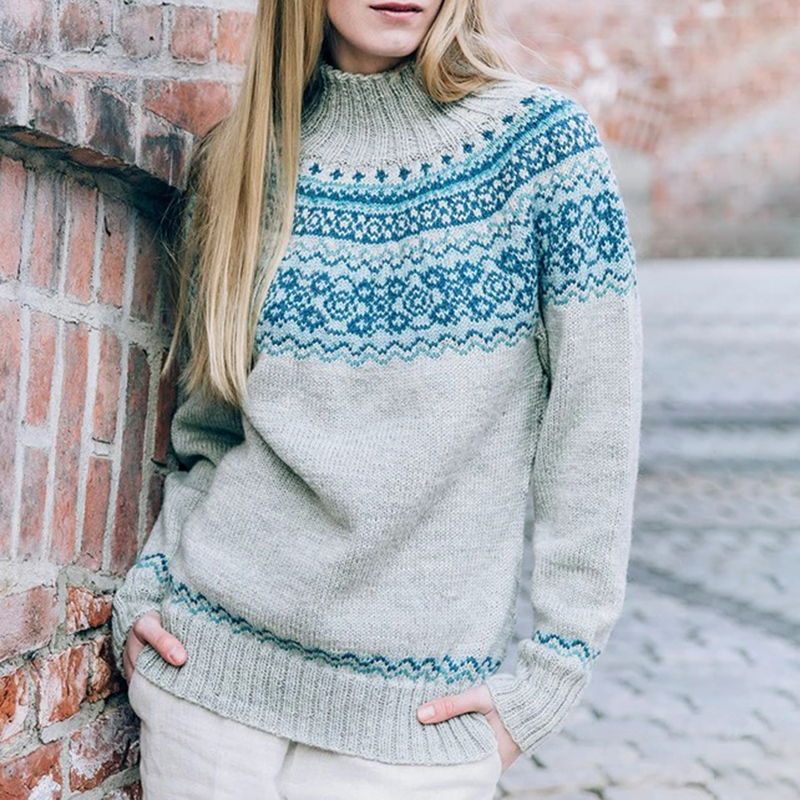 Fairman Island Wave Contrast Jacquard Turtleneck Sweater