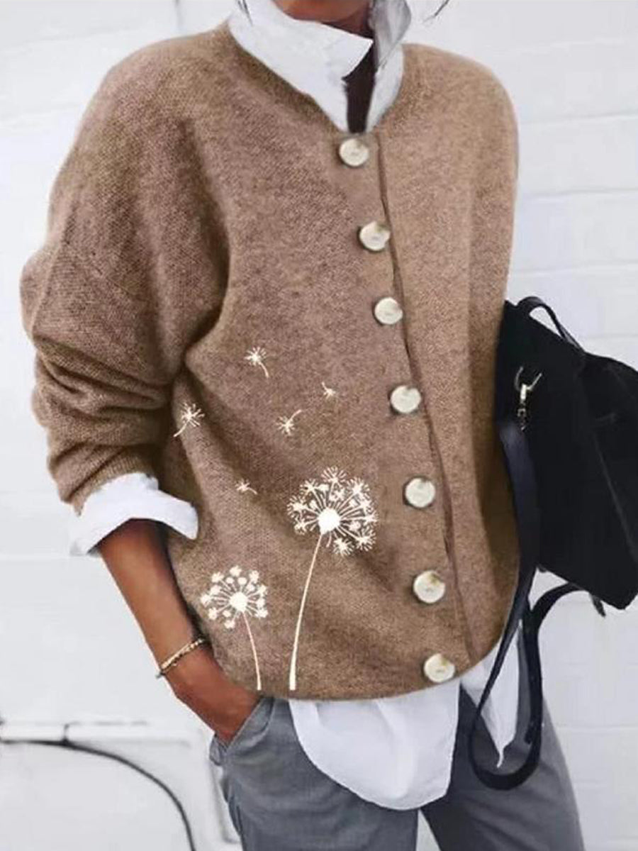 Women's Printed Dandelion Long Sleeve Cardigan Tops