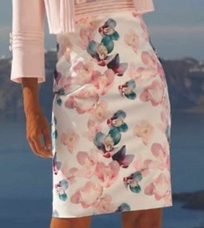 Women's Two Piece Knee Length Dress Pink 3/4 Length Sleeve Floral Print