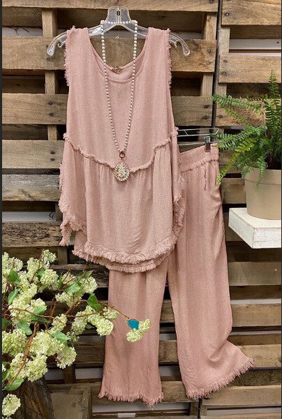 Sleeveless O-neck Vest Wide Leg Pants Suit