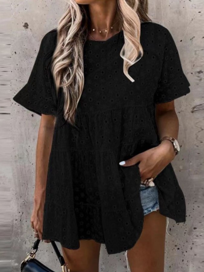 Women's Solid Color Cutout Jacquard Shirt