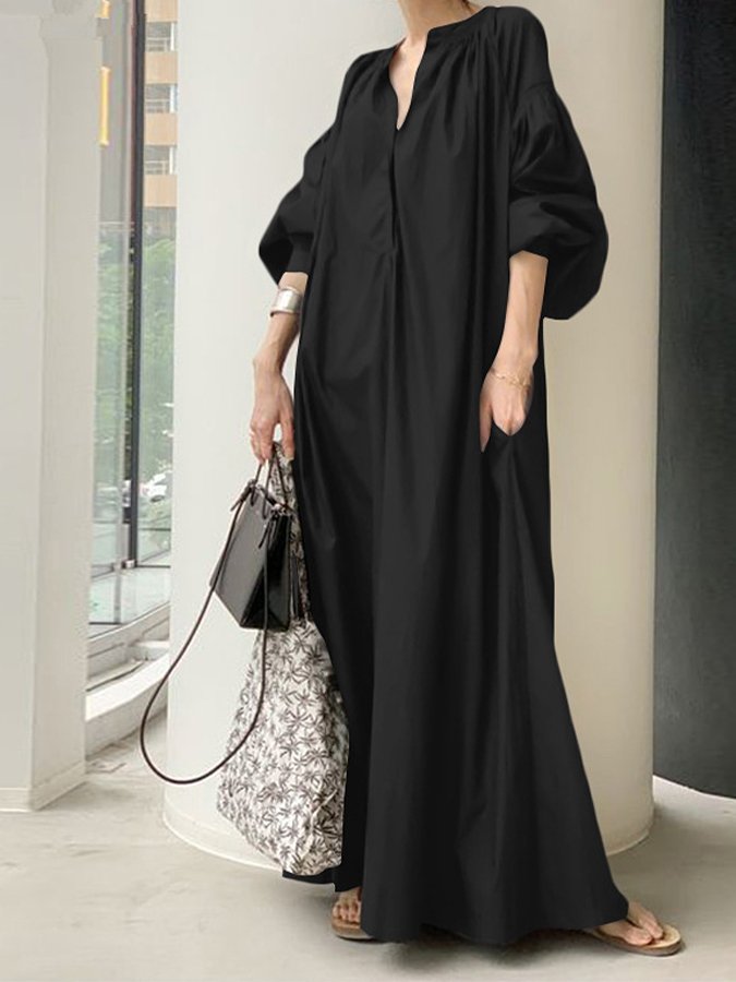 Women's Casual Loose Long Lantern Sleeve Dress