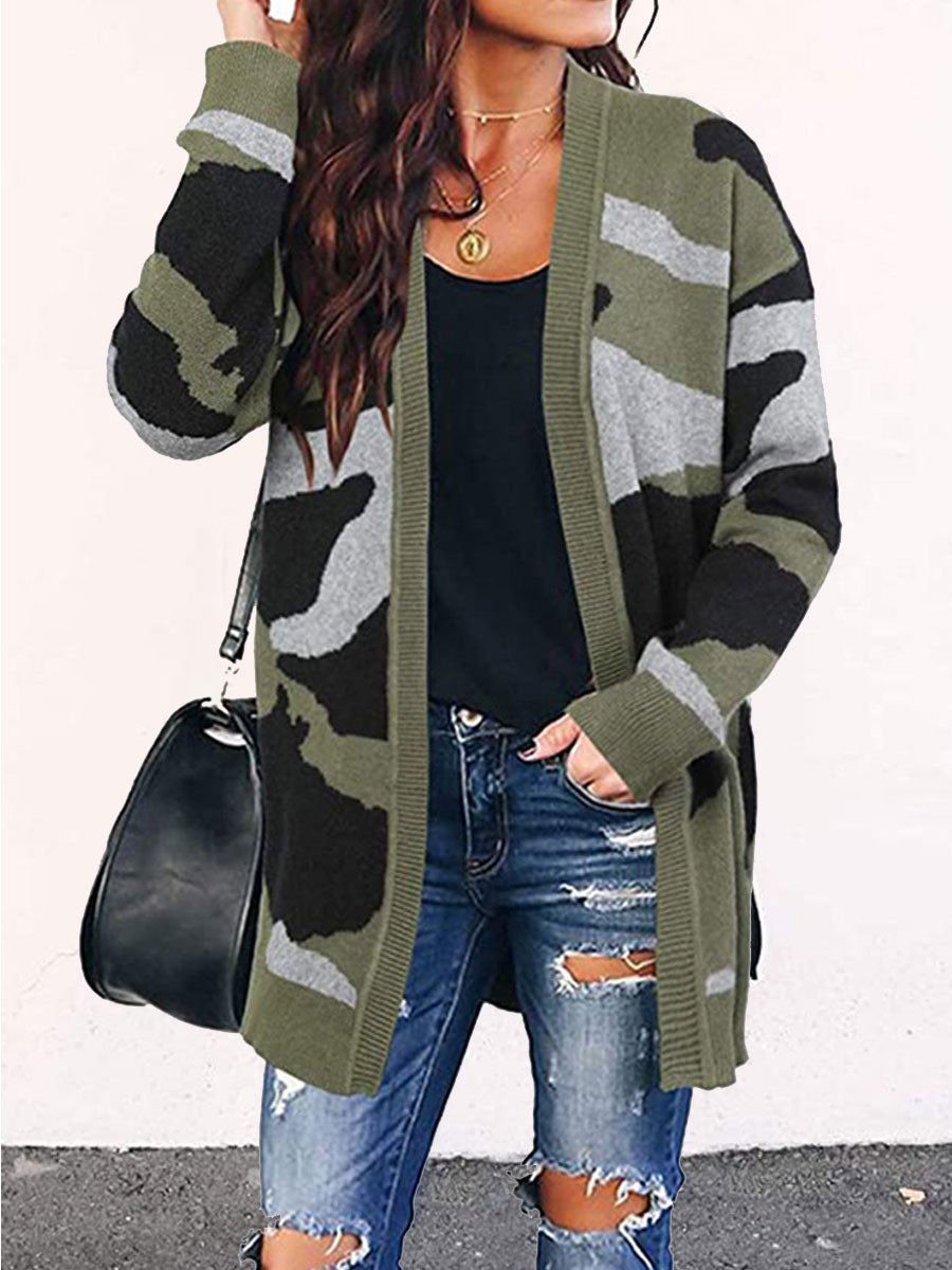 Camouflage Mid-length Knitted Cardigan