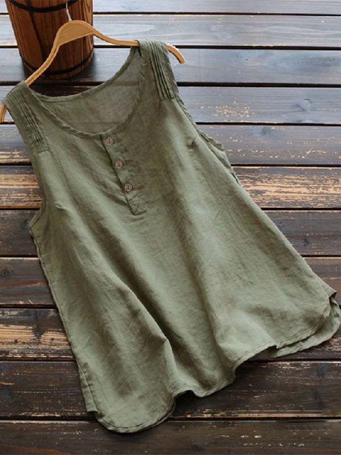Women's Cotton Linen Button Sleeveless Top