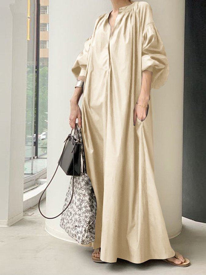 Women's Casual Loose Long Lantern Sleeve Dress