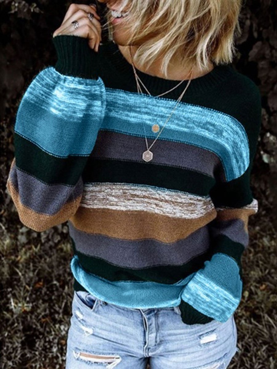 Contrast Casual Long Sleeve Knitted Sweater