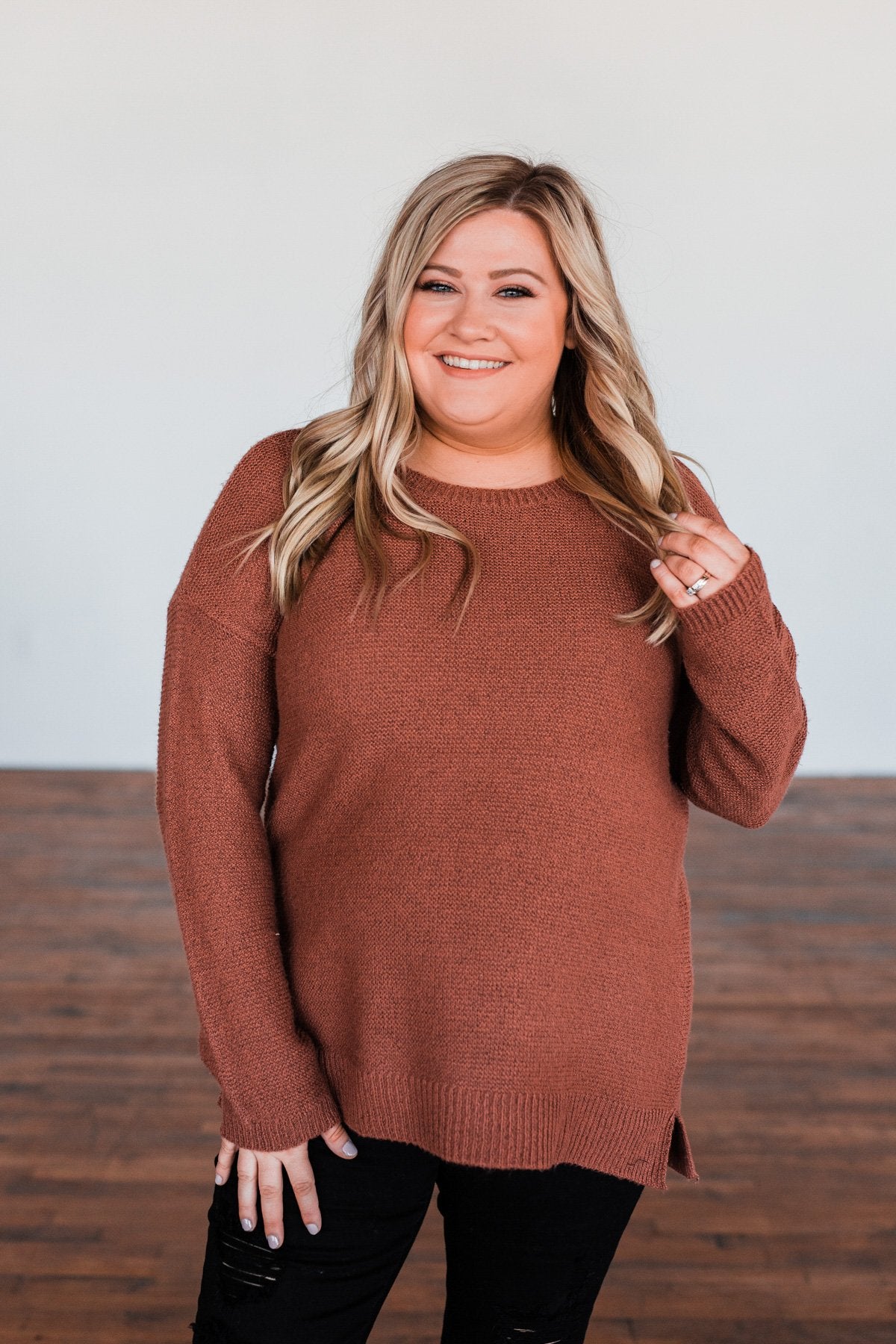 Reaching Out To You Knit Sweater- Brick