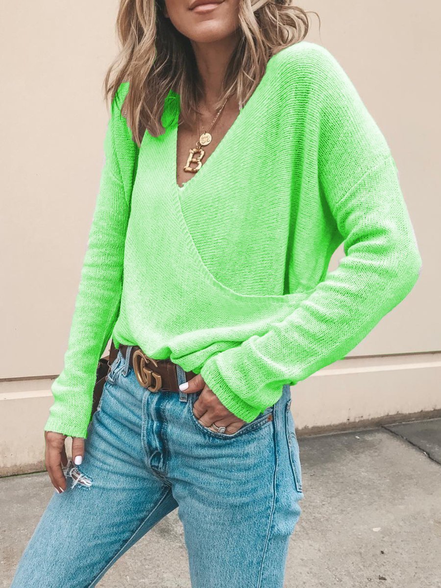 Solid Color V-neck Knitted Sweater