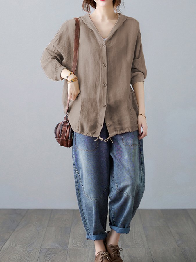 Women's Loose Casual Ramie Long Sleeve Shirt