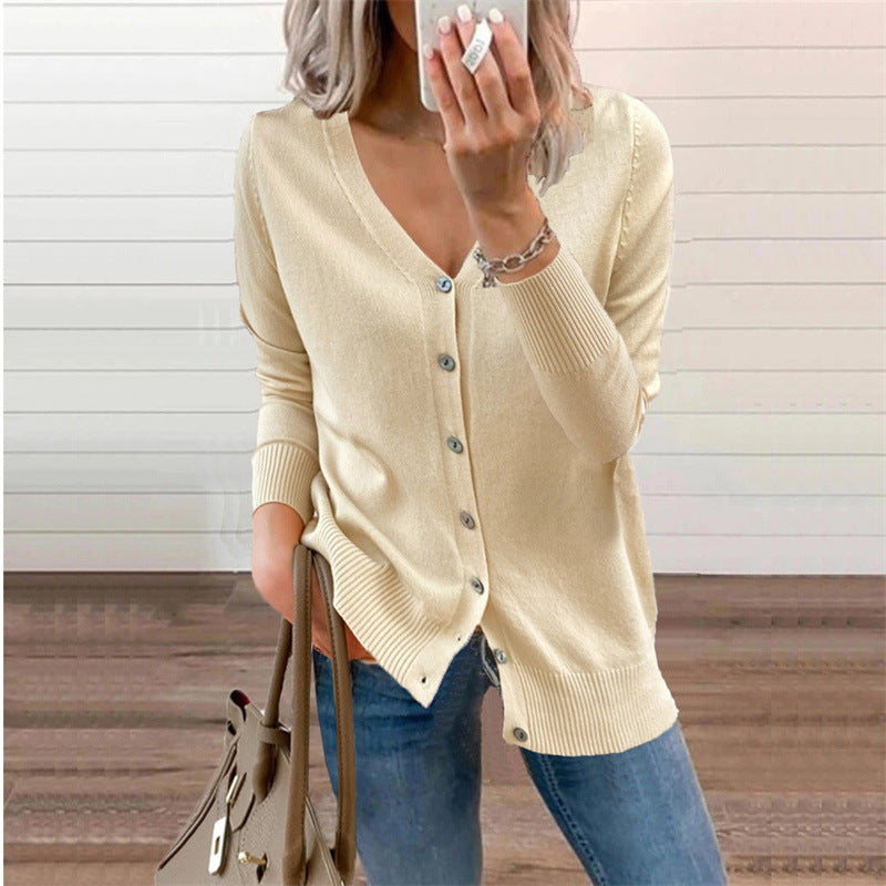 Women's Solid V-neck Button Sweater Knit Cardigan