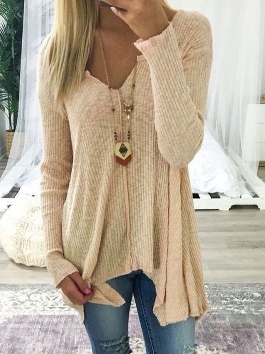 V-Neck Asymmetric Hem Sweater
