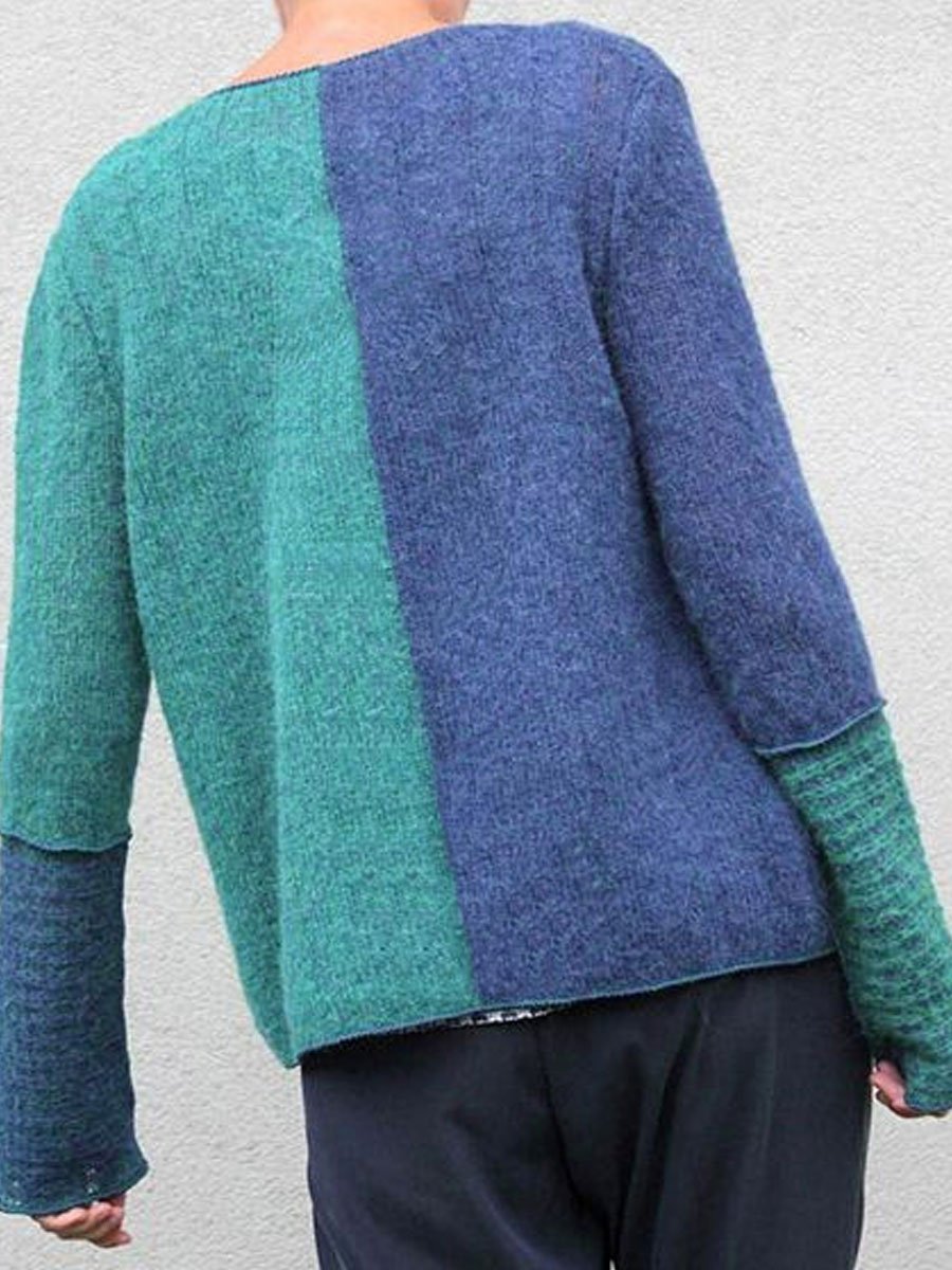 Casual stitching button V-neck sweater