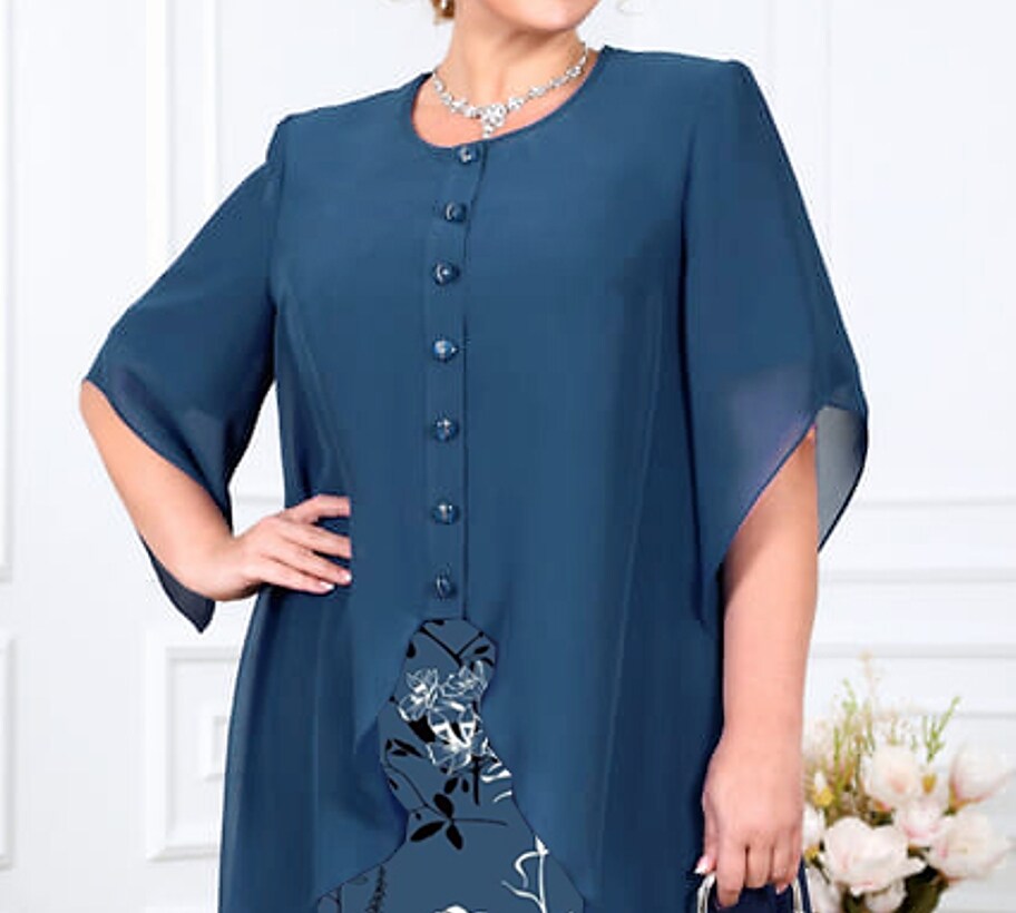 Women's Plus Size Dress Set Floral Crew Neck 3/4 Length Sleeve Work Dress