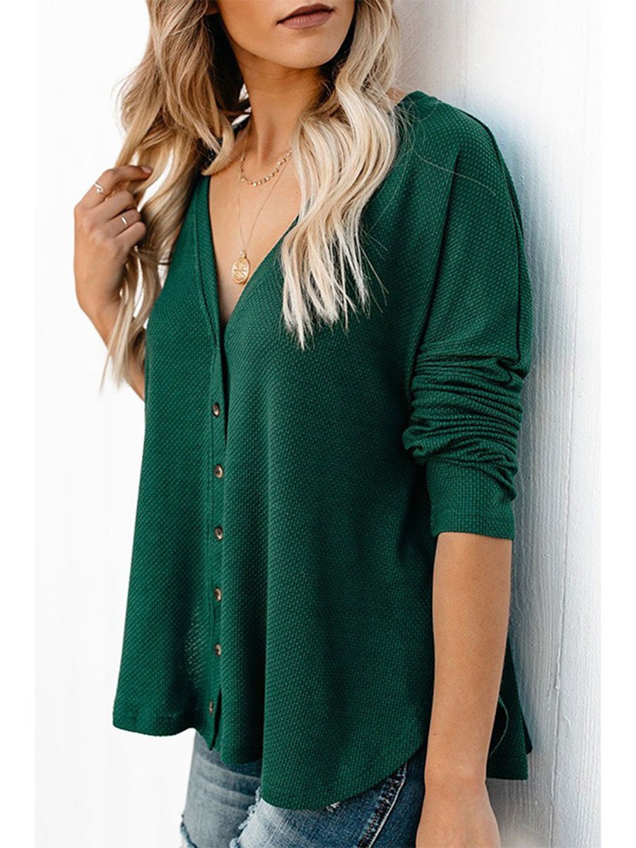 V-Neck Solid Color Single-Breasted Knot Knitted Long Sleeves Cardigan