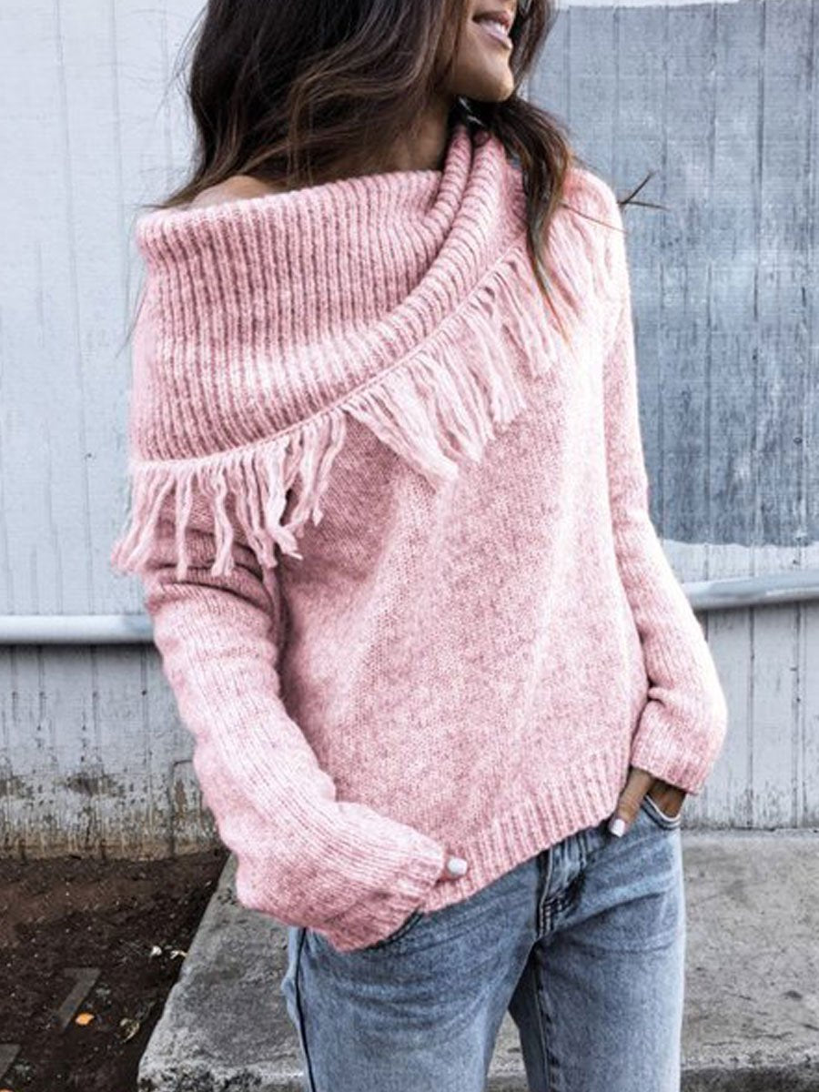 Casual Knitted Solid One Shoulder Sweater