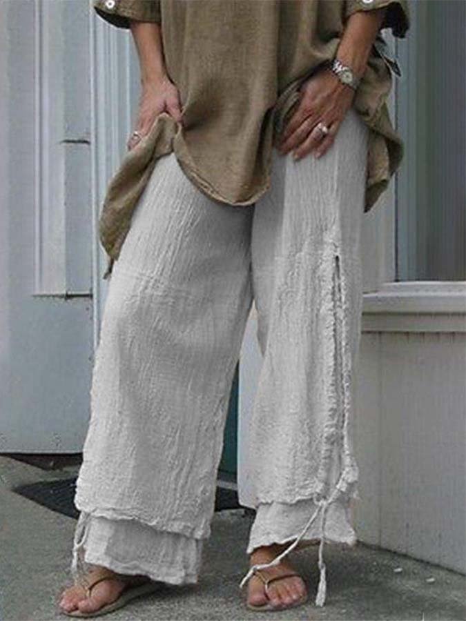 Women's Cotton and Linen Double Drawstring Wide Leg Pants