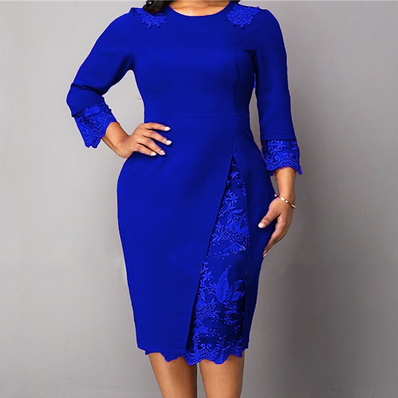 Women's Plus Size Party Dress Solid Color Round Neck Lace Dress