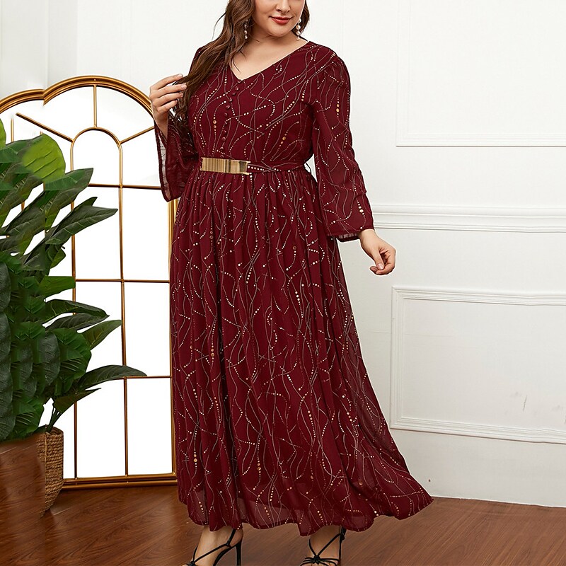 Women's Plus Size Holiday Dress Graphic V Neck Print Long Sleeve Fall Spring Work Vintage Maxi long Dress Daily Vacation Dress