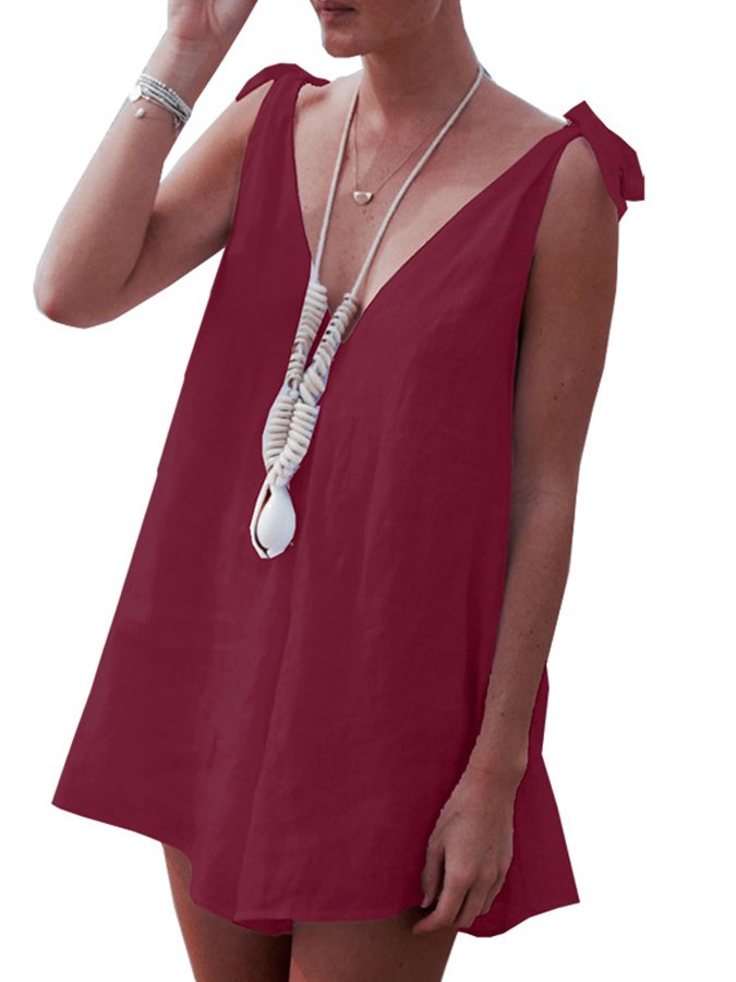 Ladies Cotton Linen V-Neck Sling Loose Jumpsuit