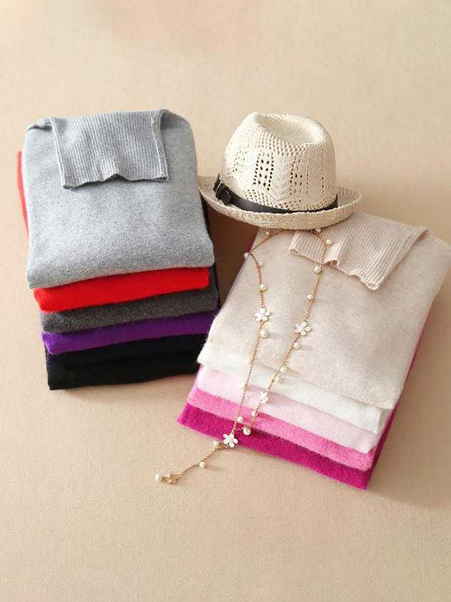 Turtleneck Long Sleeve Wool Blend Sweaters