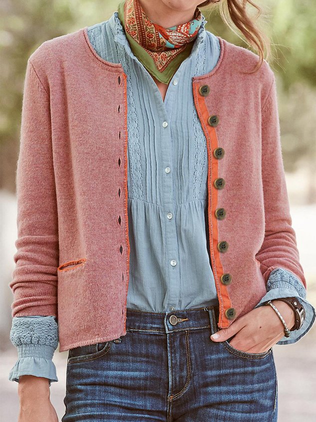 Cotton-Blend Long Sleeve Casual Sweater coat