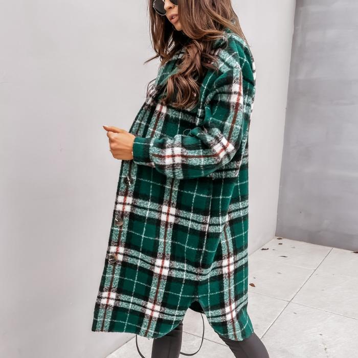 Elegant plaid design long sleeve women coat
