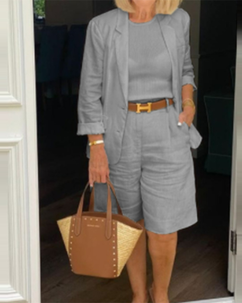 Cardigan Top Shorts Two-Piece Set