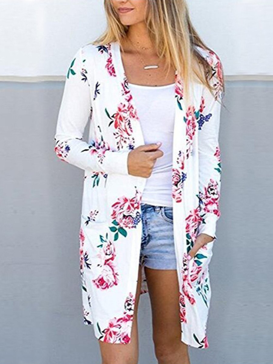 Long Sleeve Printing Floral Cardigan