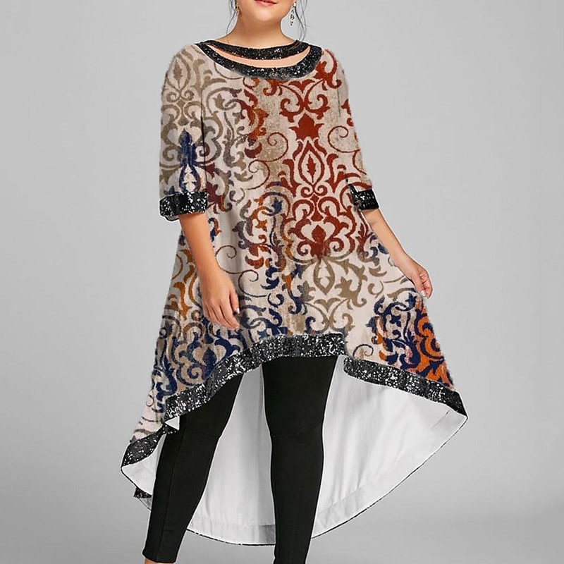 Women's Plus Size A Line Dress Floral Boat Neck Half Sleeve