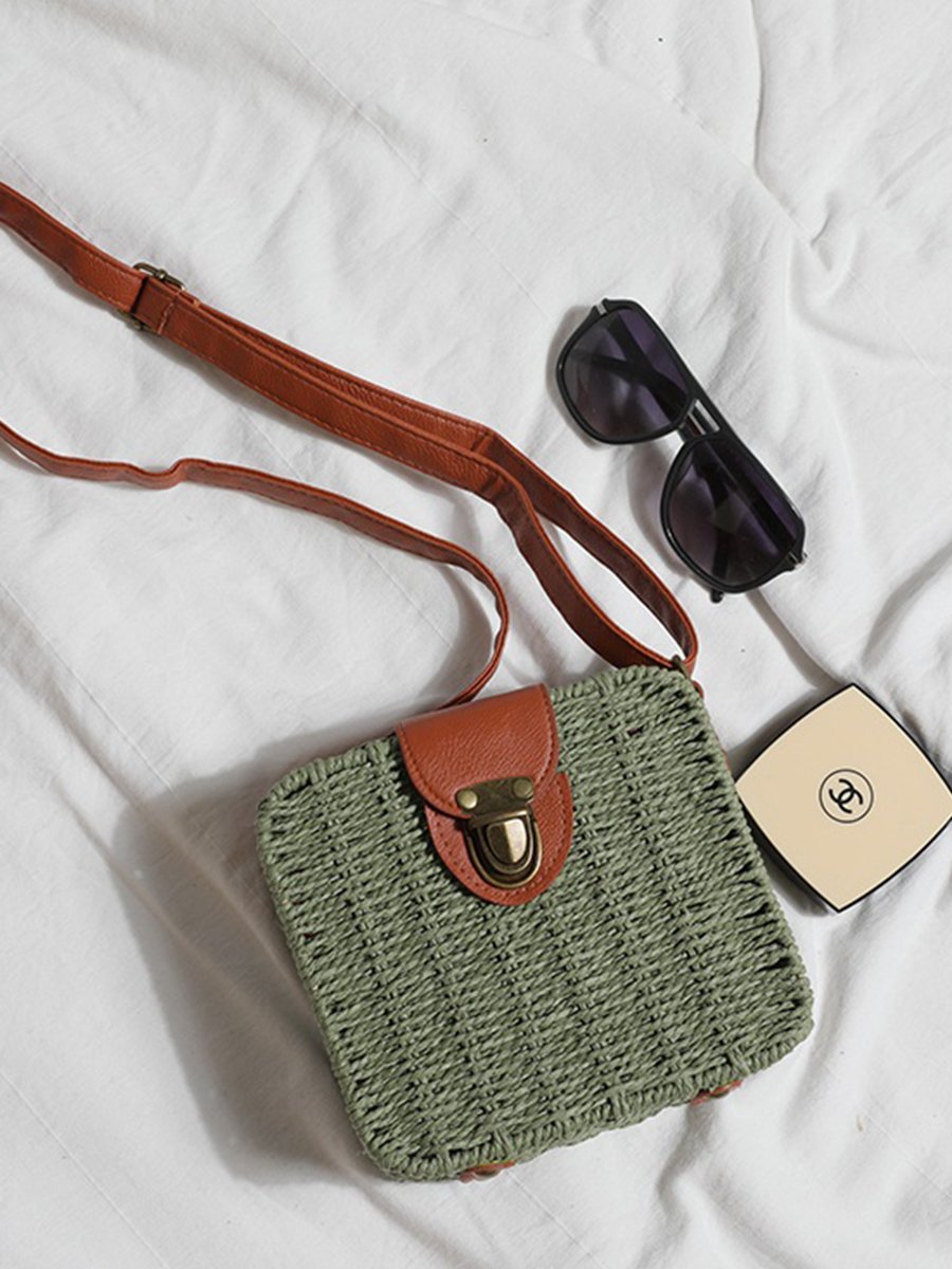 Women's One Shoulder Beach Resort Straw Small Square Bag Candy Bag