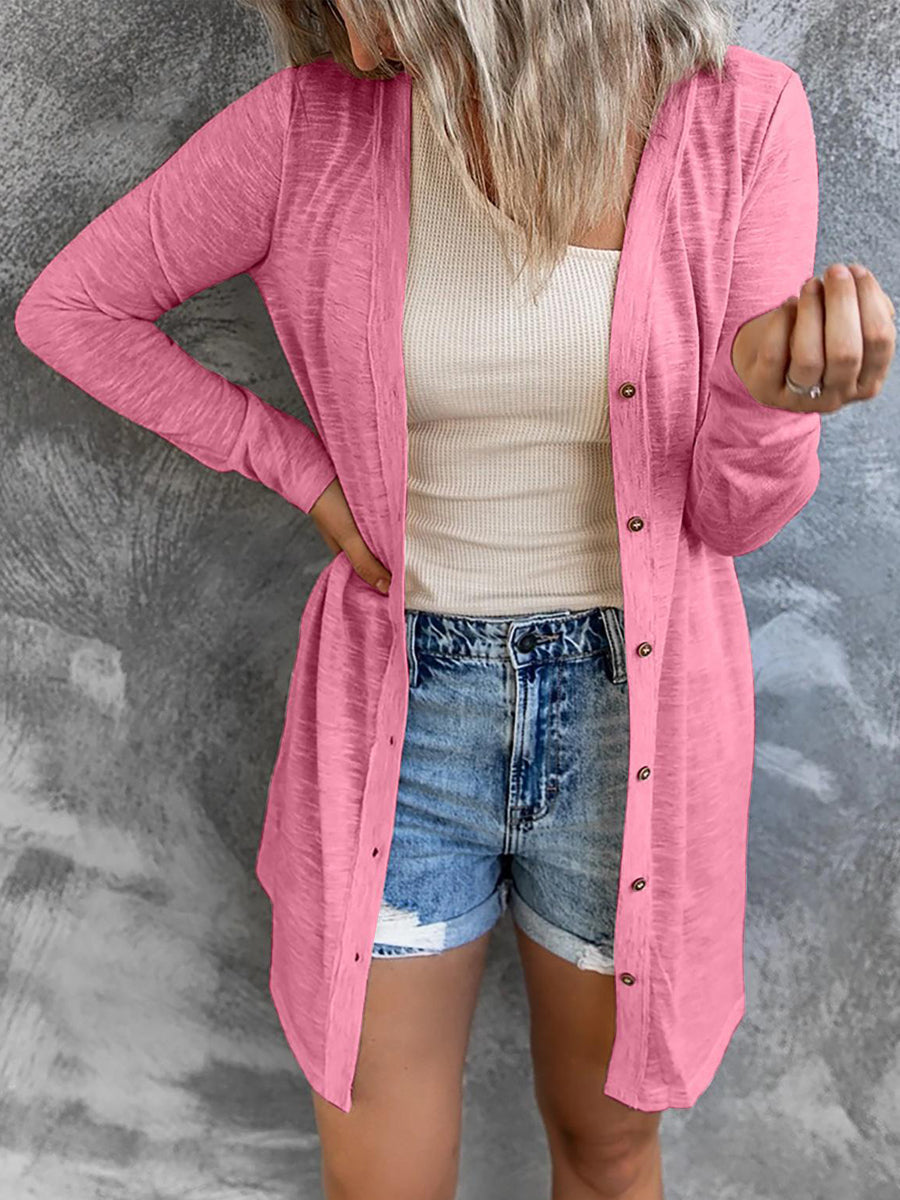 Women's Solid Button Long Sleeve CardiganTops