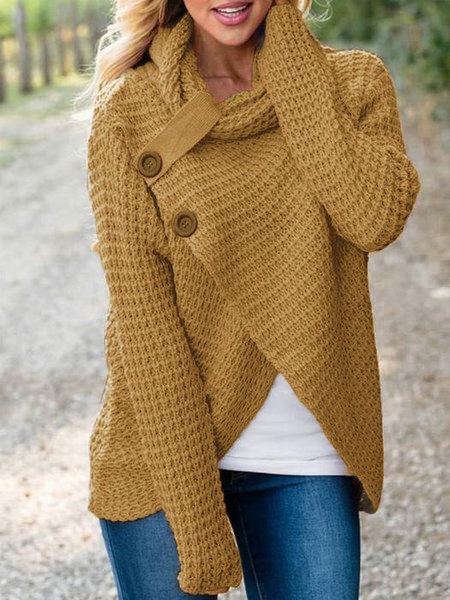 Asymmetrical Slit Cowl Neck Knitted Sweater