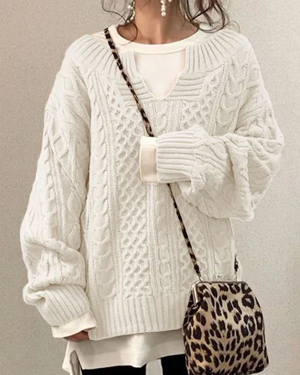 V Neck Hand Twist Sweater