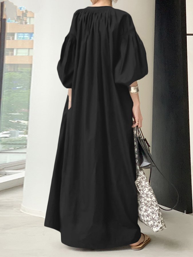 Women's Casual Loose Long Lantern Sleeve Dress