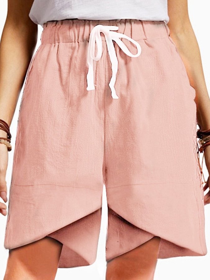 Ladies cotton and linen lace-up cross loose casual shorts