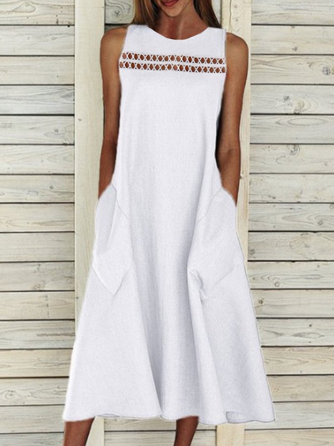 Women's Elegant Sexy Lace Panel V-Neck Cotton Dress