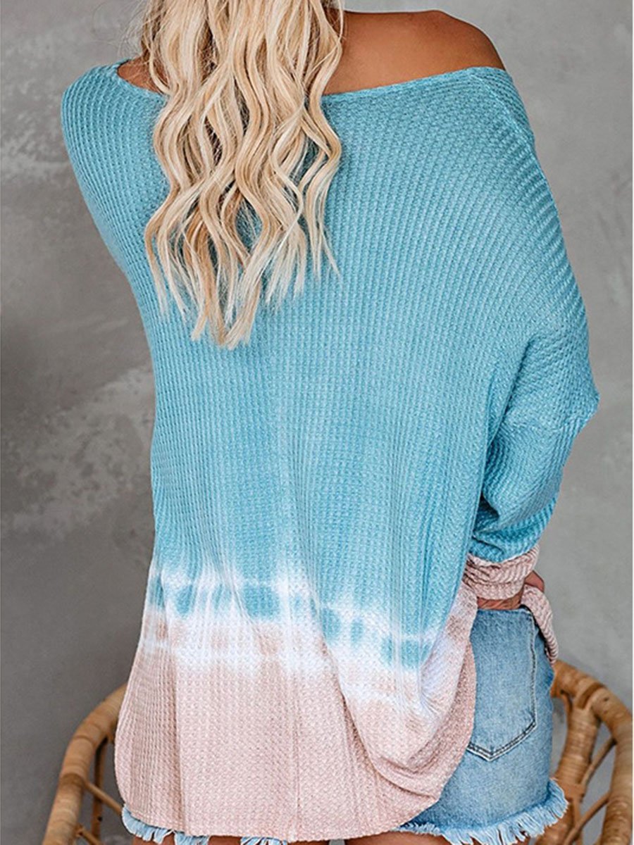 One Shoulder Long Sleeves Knitted Ombre Sweater