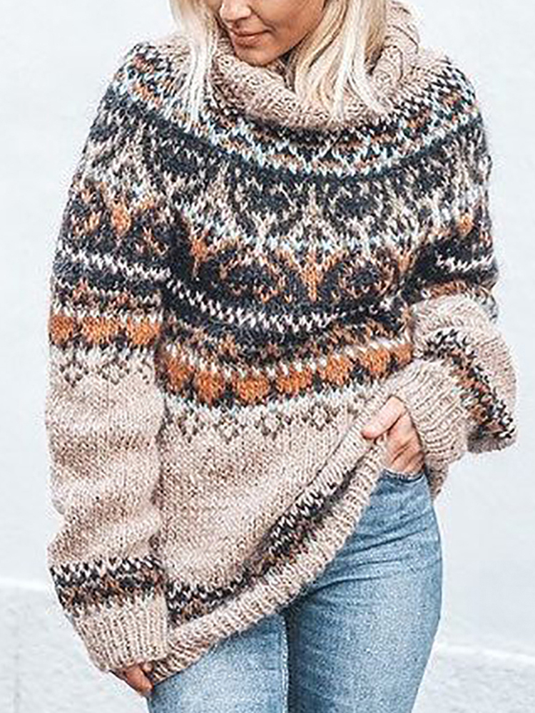 Iceland Contrast Jacquard Turtleneck Sweater