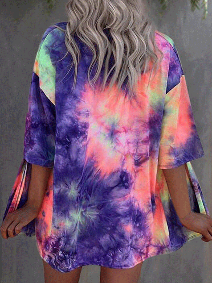 Tie Dye Three Quarter Sleeve Cardigan