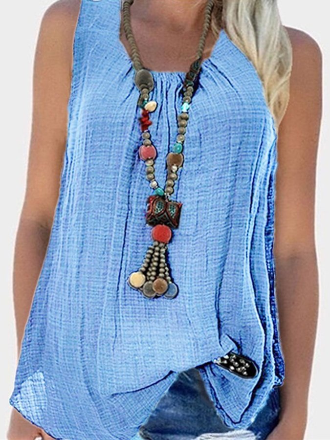 Women's Casual Solid Color Cotton Sleeveless Tank Top