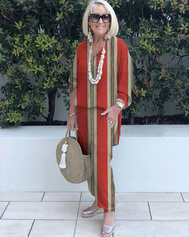 Striped Shirt and Trousers Two-Piece Suit