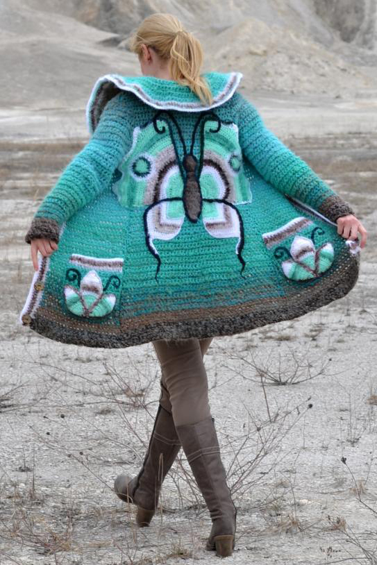 Women Long Sleeve Butterfly Plus Size Outwear - Green