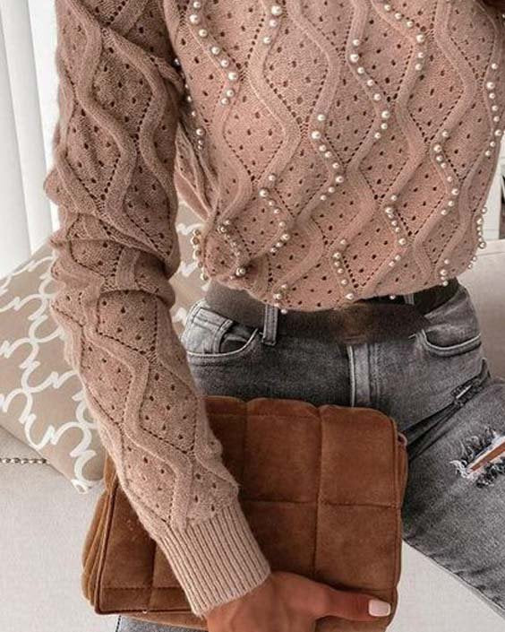 Women's Long Sleeve Plain Sweater