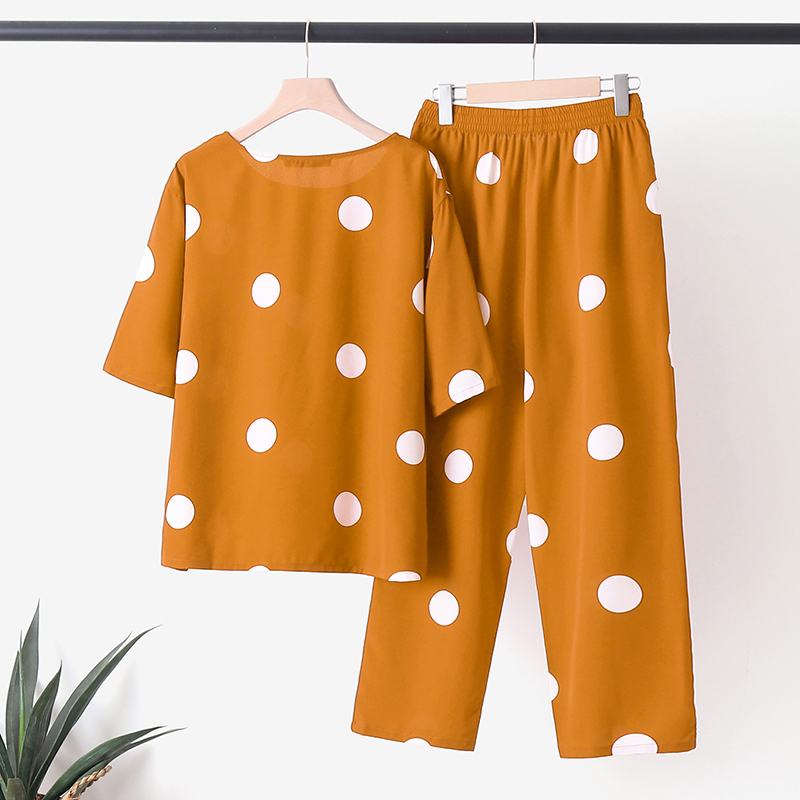 Polka dot top and pants two-piece set