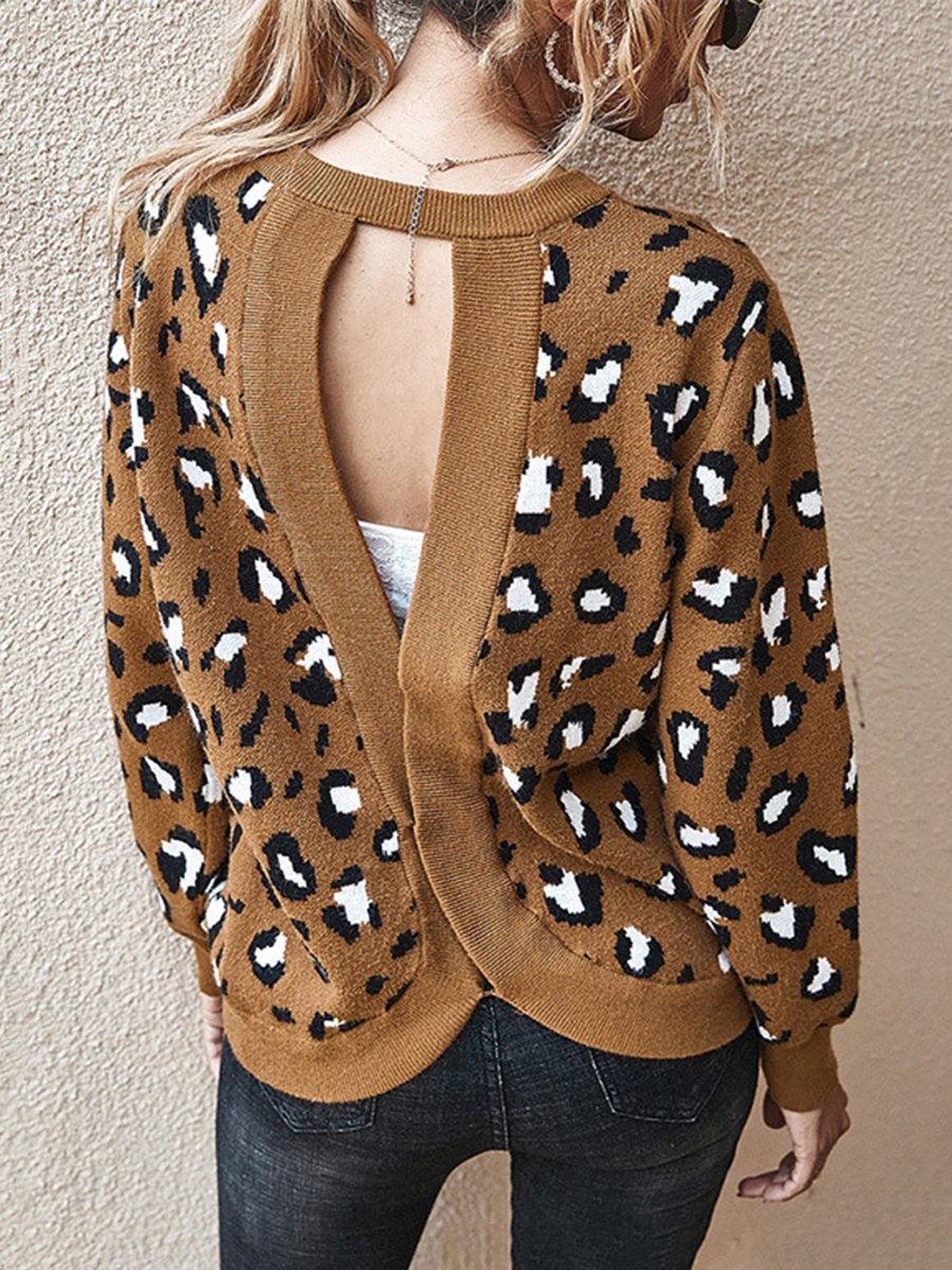 Casual Backless Leopard Print Women Sweater