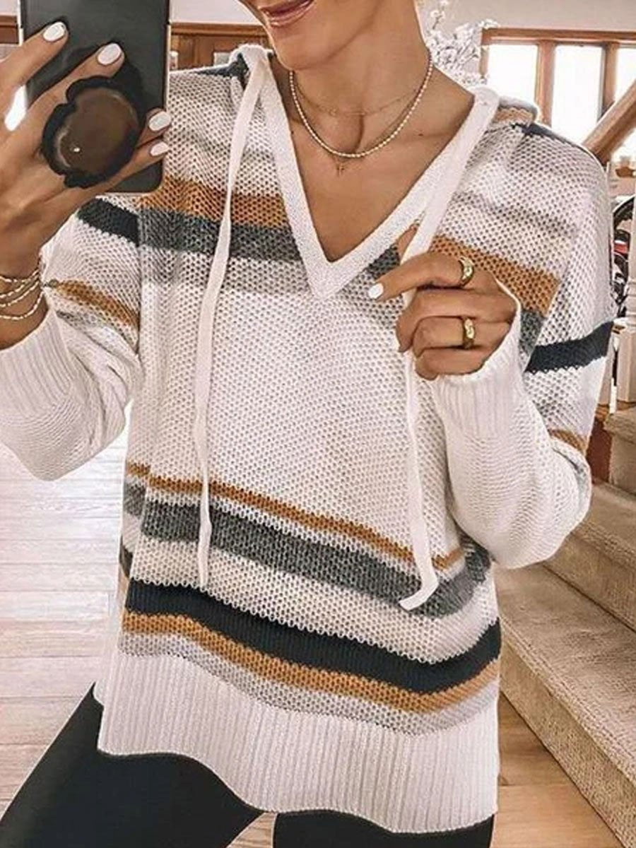 Striped V Neck Short Sweater