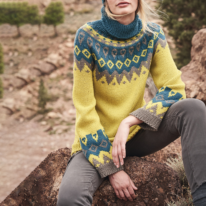 Fairman Island Contrast Jacquard Turtleneck Vintage Sweater